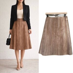 Escada Real Snake Leather A-Line Brown Beige Knee Length Skirt EU 38 US M (8)